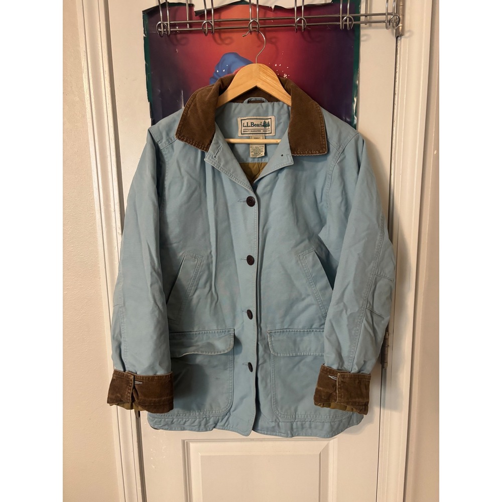 LL Bean Women Blue Cotton Canvas Field Coat Corduroy Trim Quilted Lining S vtg - Picture 4 of 10